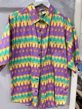 Impact Men's Purple & Yellow Patterned Short-Sleeve Shirt